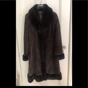 BCBG Chocolate Brown suede and rabbit fur coat